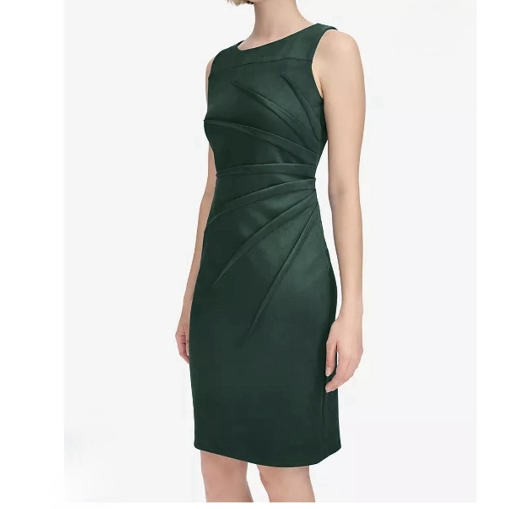 Calvin Klein Green Sunburst Seam Stretch Crepe Sleeveless Sheath Dress Size 10 - Picture 6 of 14